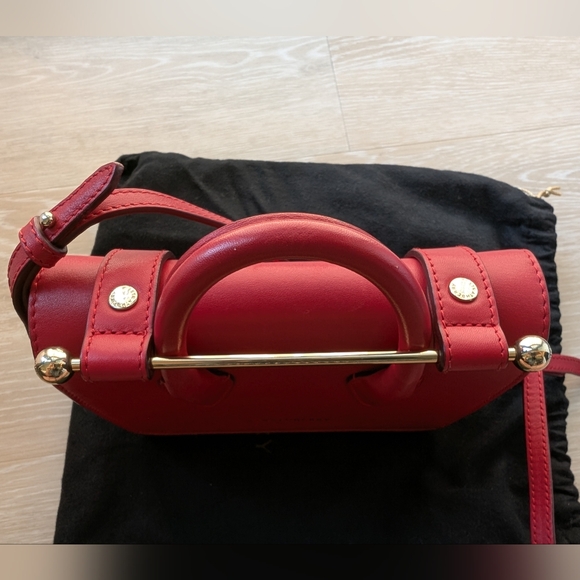 [Strathberry] Authentic Ruby Red Nano Tote Gold Hardware with Leather Strap - Picture 4 of 15